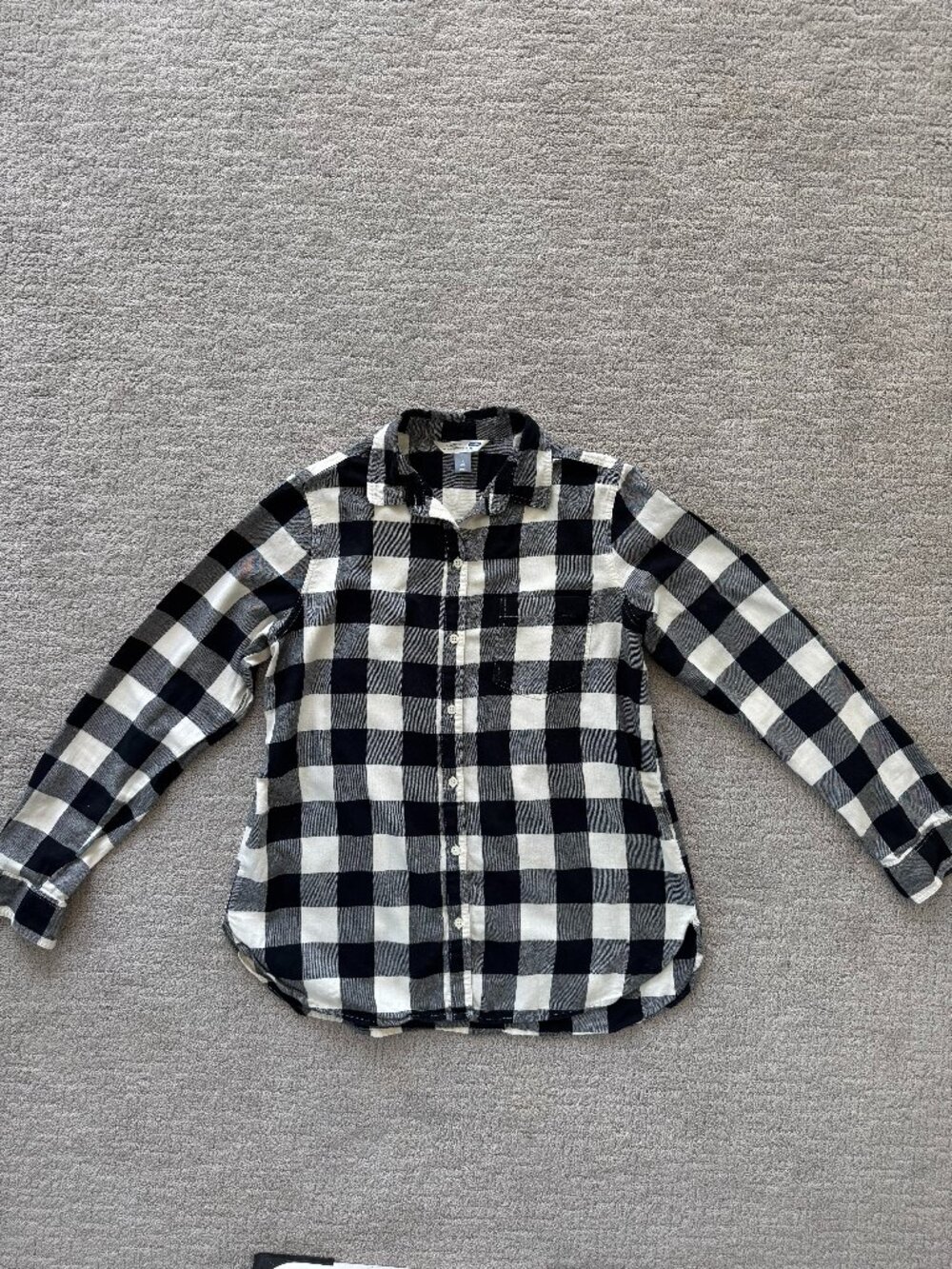 Old Navy Classic Shirt L Tall Black White Buffalo Plaid Flannel